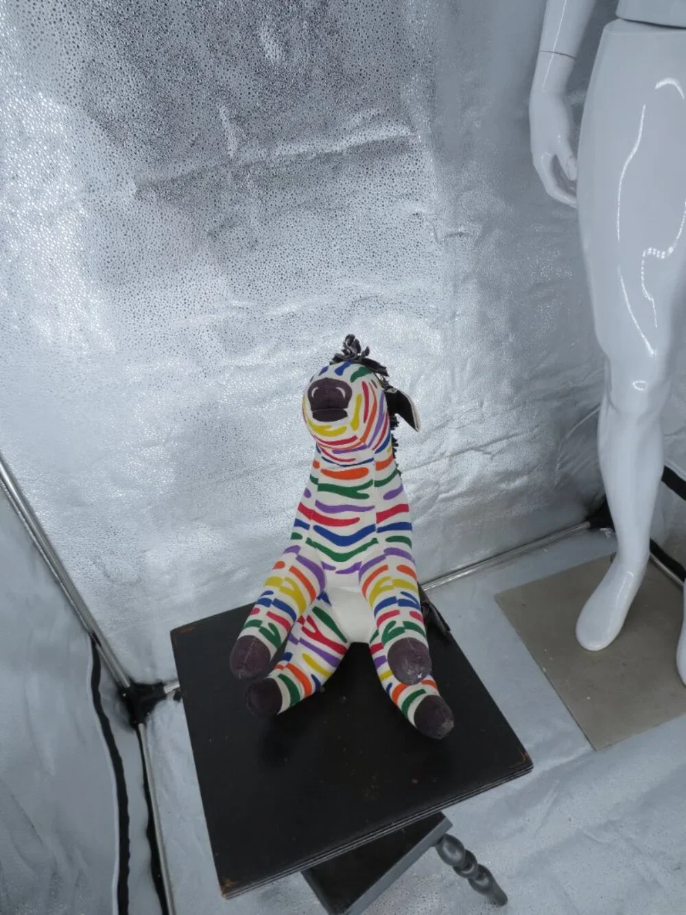 Handmade Rainbow Zebra Plush Stuffed Animal Multicolor Toy Medium 12 Inch Vntg